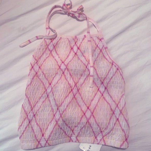 Forever 21 Pink/White Smocked Halter Top - NEW - Picture 1 of 3
